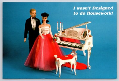 Nostalgic Barbie & Ken Doll Fashion Postcard Glamour Gown Tuxedo Grand Piano