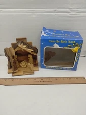 VINTAGE Hand Carved Olive Wood Christmas Nativity Scene Manger Bethlehem Isreal