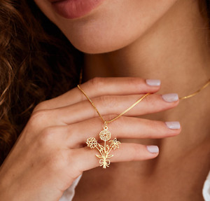 Authentic Floral Bouquet Pendant Birthday for Her Gold Plated 925 Silver Pendant