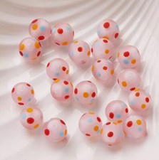 10pcs handmade Lampwork glass round Beads colorful dot on Pink beads 14mm