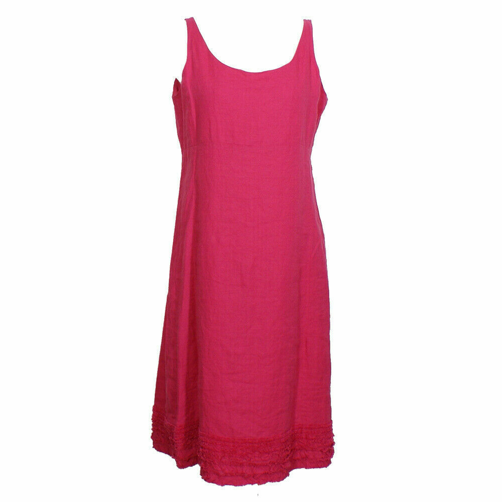 eileen fisher linen tank dress EILEEN FISHER Fuchsia Pink Linen Ruffle Hem Sleeveless Tank Midi Dress S