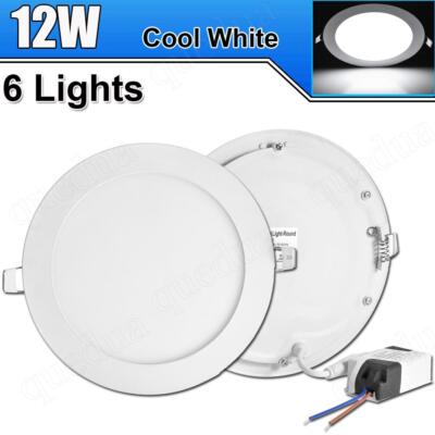 6Pcs 12W LED Recessed Panel Lights Ceiling Down Round Cool White Light Bulbs