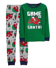 NWT Carter's "Game On Santa" Boy's Snug Fit PJ Set, Green/Gray, Size 6