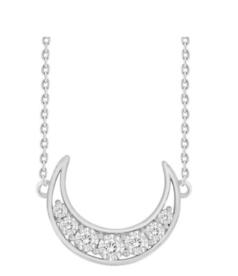 10K White Gold 1/4 CT Natural Round Diamond Ladies Crescent Moon Necklace