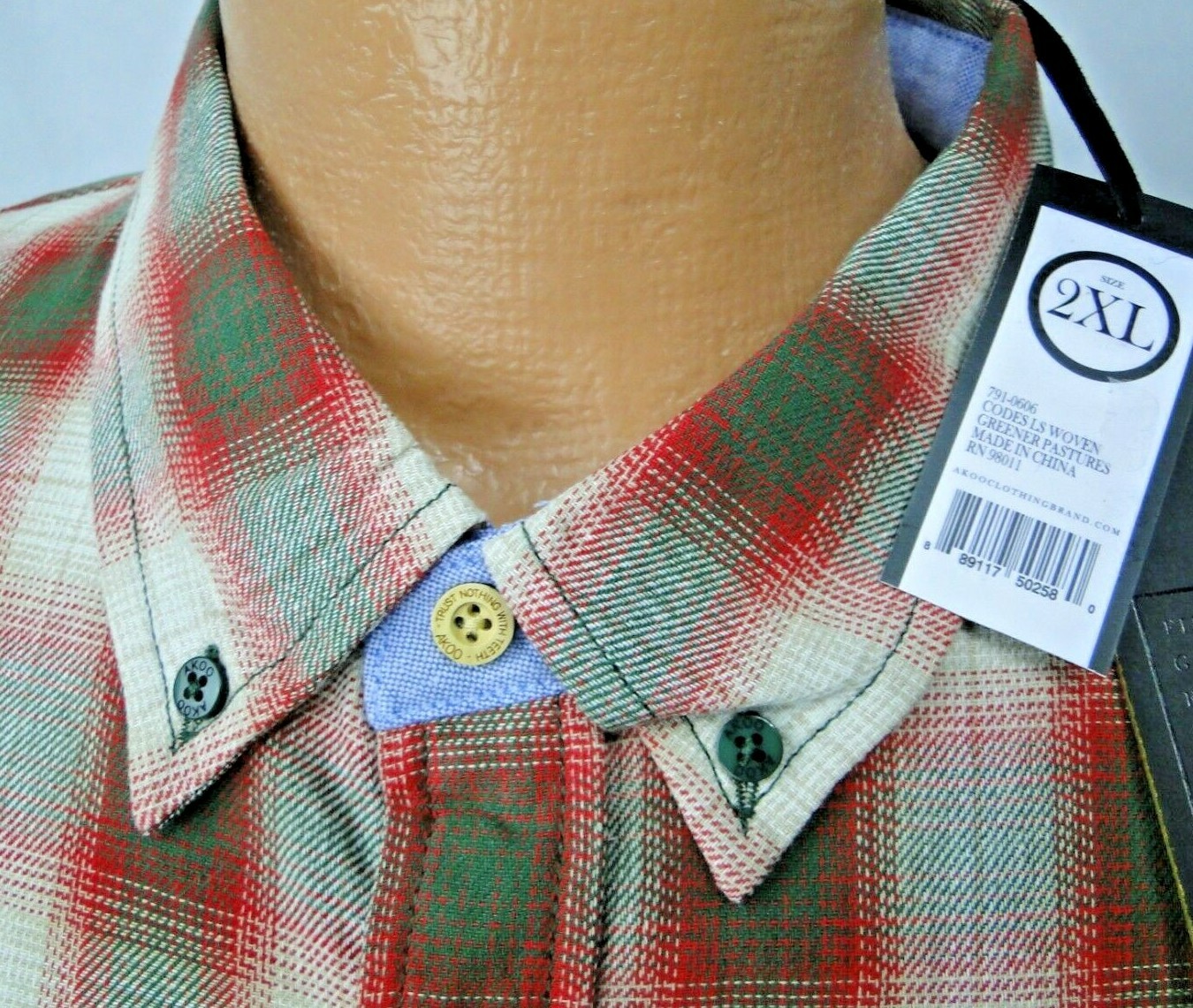 Akoo Brand "CODES" L/S Button Down in Cotton Greener Pastures MSRP 89