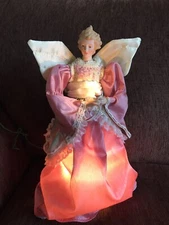 Vintage Angel tree topper/table top porcelain face/hands, Made in Taiwan, lights