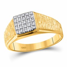 10k Yellow Gold Mens Round Diamond Square Cluster Brushed Ring 1/8 Cttw