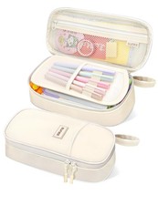Cute Pencil Case Large Aesthetic Pen Pouch Zipper School Supplies Beige