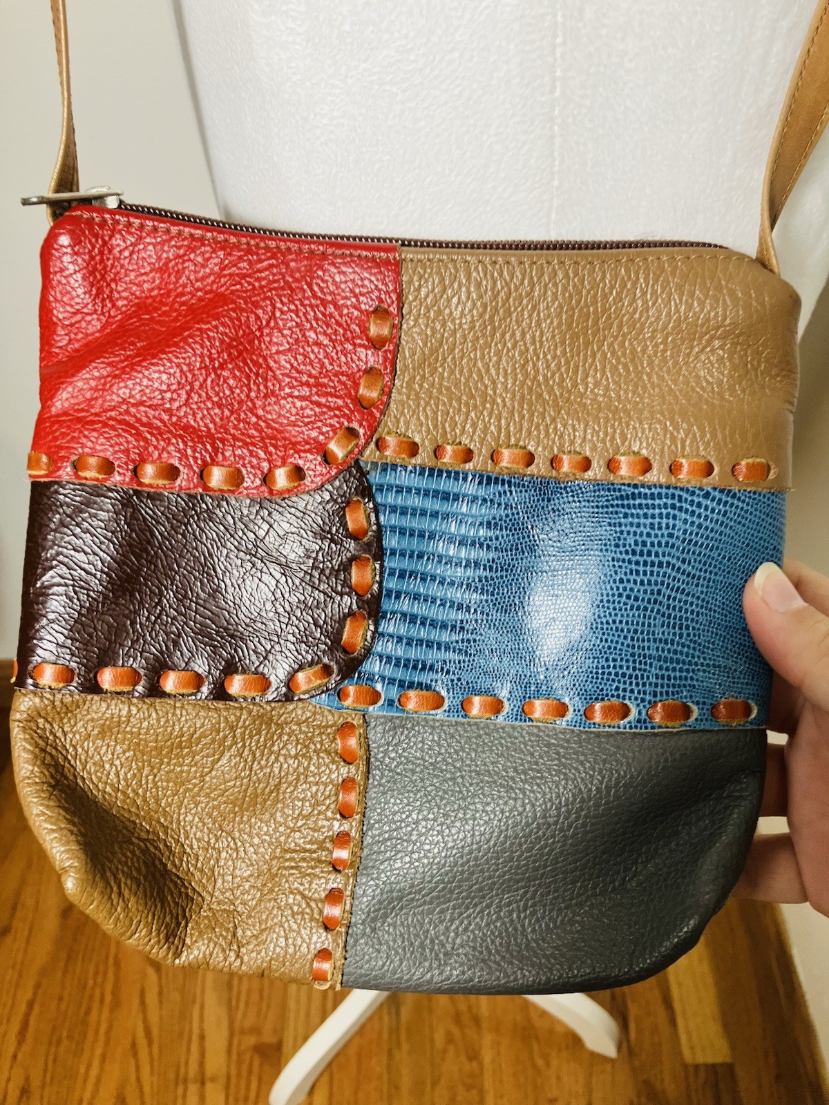 Small Leather Boho Patchwork Crossbody Bag Boho F… - image 2