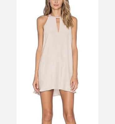 Amanda Uprichard Riley Silk Slip Tie Neck Dress in Beige Sand  Sz M