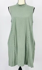 SIMPLY NOELLE size Large Sage Green Sleeveless Mock Neck Studded Cotton Dress