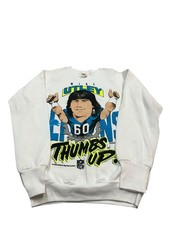 vintage 1991 Detroit Lions Mike Utley 60 "Thumbs Up" white Sweatshirt Mens S