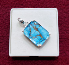 Pendentif pierre précieuse quartz turquoise cuivre argent sterling taillé à l...