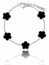 14K Gold Dainty Four Leaf Clover Bracelets 13 13mm, Black-White Plated