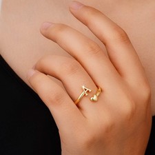 Turandoss Gold Herat Initial Rings for Women Girls, Birthday Gifts, Size 7