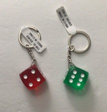 2 PIECE DICE KEY CHAIN STAINLESS STEEL, 2 COLORS TRANSPARENT