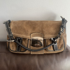 PRADA Shoulder Bag Brown Black Strap Silver H...