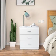 Wooden Nightstand with 3 Drawers Bedside Table Accent Bedroom Chest Of Dresser