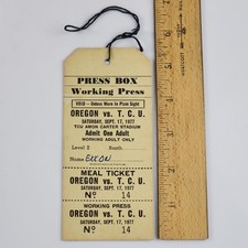 1977 Oregon Ducks College Football Press Box Pass Vs TCU Horned Frogs 9/17/77