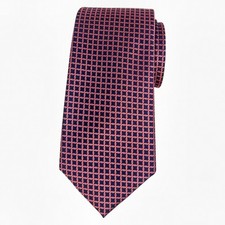 MICHAEL KORS Mens Tie Coral Navy Blue Silk Blend Geo Links Classic 3.15 Necktie