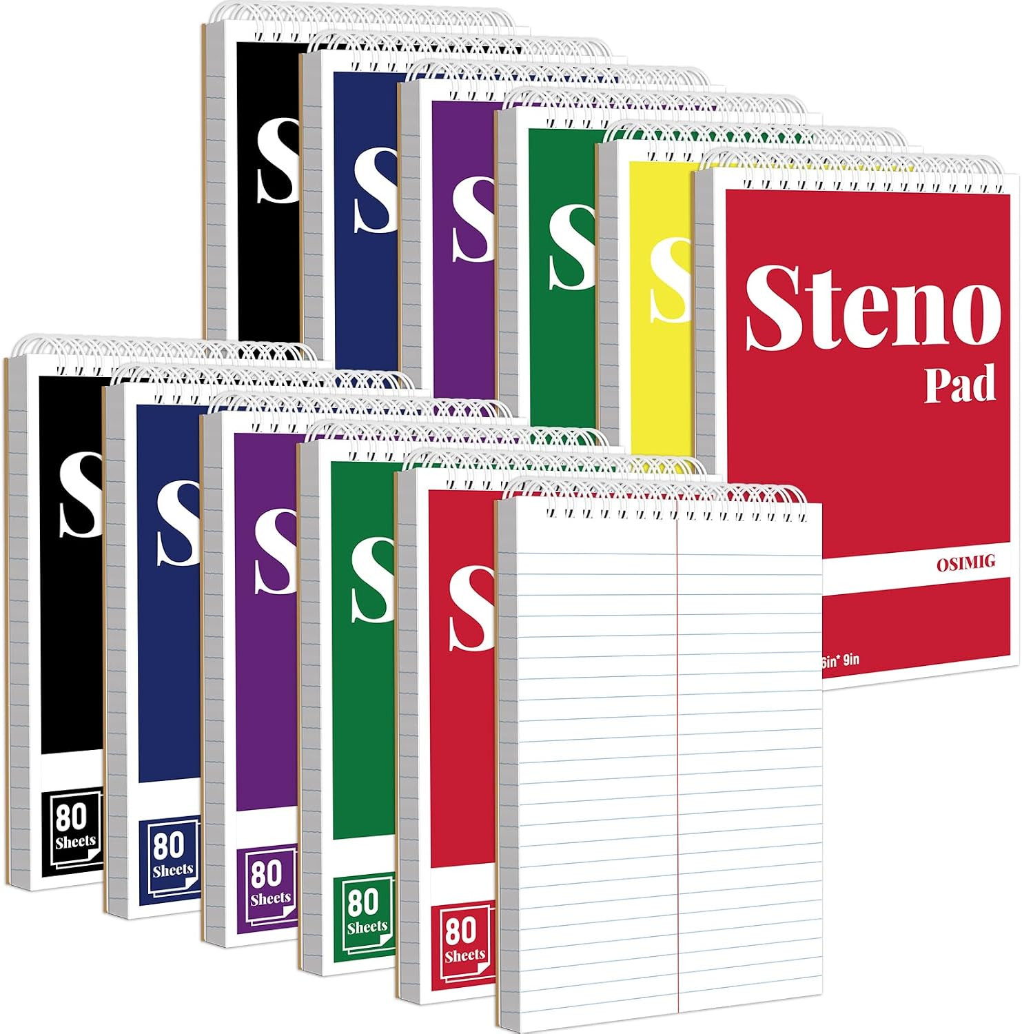 12 Pack Steno Pads 6" X 9", Gregg Ruled Spiral Steno Pad, 80 Sheets , 6