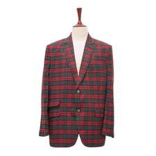 Mens 46R Blazer Sport Coat Red Green Plaid Tartan Wool Jacket Holiday Preppy