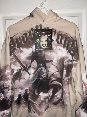 Stray Fantasy Art Graphic Print Hoodie Pullover Beige Men's Long Sleeve