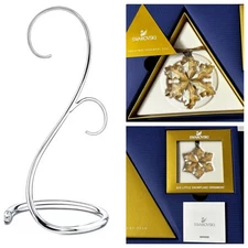 NIB Swarovski SCS 2016 Set Stand W 2 Gold Christmas Crystal Ornaments #5222351