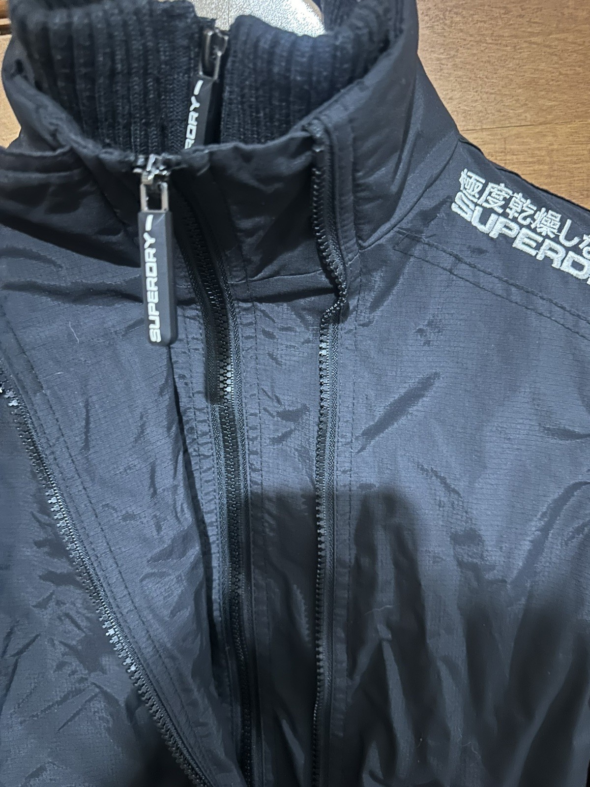 Superdry Women's Black ‘THE Windcheater’ 3 zip Jacket XS wool neck/sleeves EXCON image 4