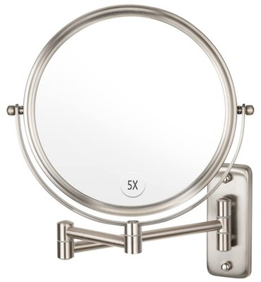 8'' Wall Mounted Makeup Mirror, 1X/5X Magnifying, Extendable for Shaving, Nickel