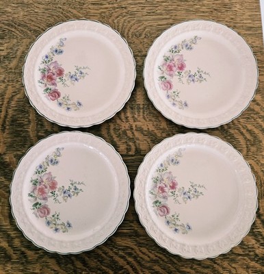 (4) Taylor Smith Taylor TST73 Peach/Pink Floral Platinum Trim   Salad Plates 