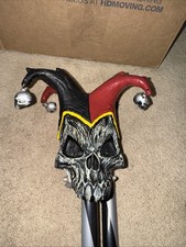 Jester Skull Joker Evil Clown Black Red Halloween Costume Stick Cane Pre-owned