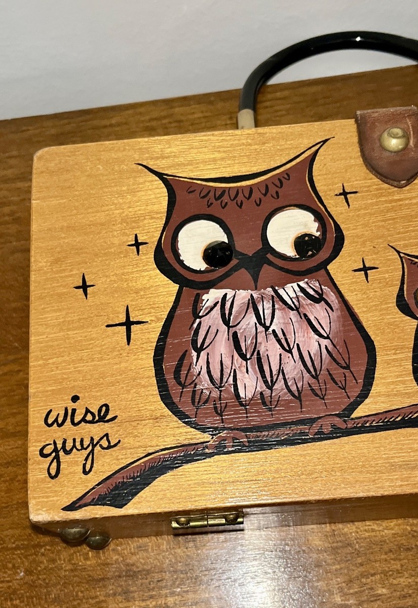 Enid Collins of Texas Vintage 1962 Wooden Box Purse “Wise Guys