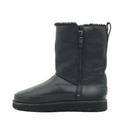 Ugg Damen Mini Bailey Zip Stiefel Schwarz Leder Mittel Winterstiefel EU 38
