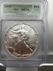 1989 $1 AMERICAN SILVER EAGLE ICG MS70 GREEN LABEL
