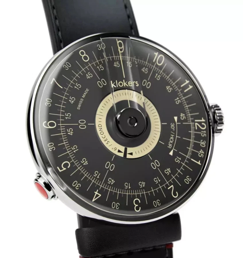 Reloj Klokers 08 años sesenta esfera negra y champán correa de cuero negro KLOK-08-D3 Foto 3 de 4