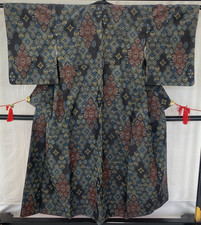 Japanese Vintage Kimono Silk Black Traditional Authentic Length 38in