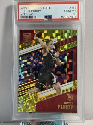 2022 Donruss Elite Brock Purdy Yellow /75 PSA 10 Pop 4 Jersey Match 13/75
