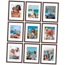 Picture Frames Set of 9, Shatter Resistant Plexiglass, Display 11x14 Walnut