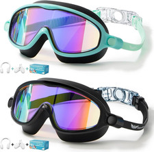 2 Pack Swim Goggles for Kids, No Leak Anti-Fog Anti-Uv Swimming Goggles for Boys