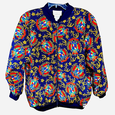 VTG Neiman Marcus Kathleen Usherwood Nautical Bomber Jacket L 80s 90s Quiet Luxe