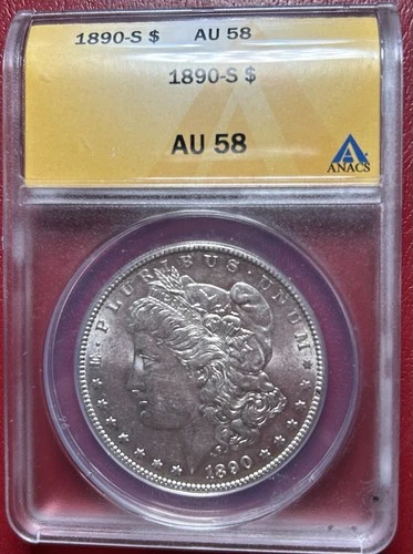 1890-S Morgan Silver Dollar. ANACS AU-58. Free Shipping