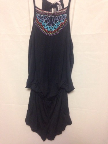 Nanette Lepore Embroidered Neck Romper S Black NL6DN55 NWT - Picture 2 of 5