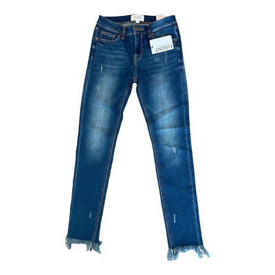 Evidnt Los Angeles Womens Hermosa Skinny Jeans Frayed Cropped Dark Blue 25 New
