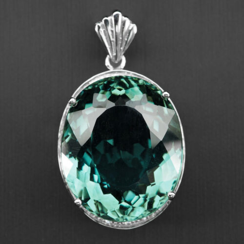 925 Sterling Silver White Gold Plated Lagoon Green Tourmaline Oval Pendants 28Ct