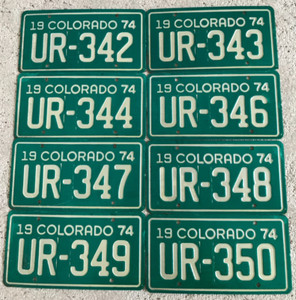 Lot of 8 1974 Colorado Motorcycle License Plates