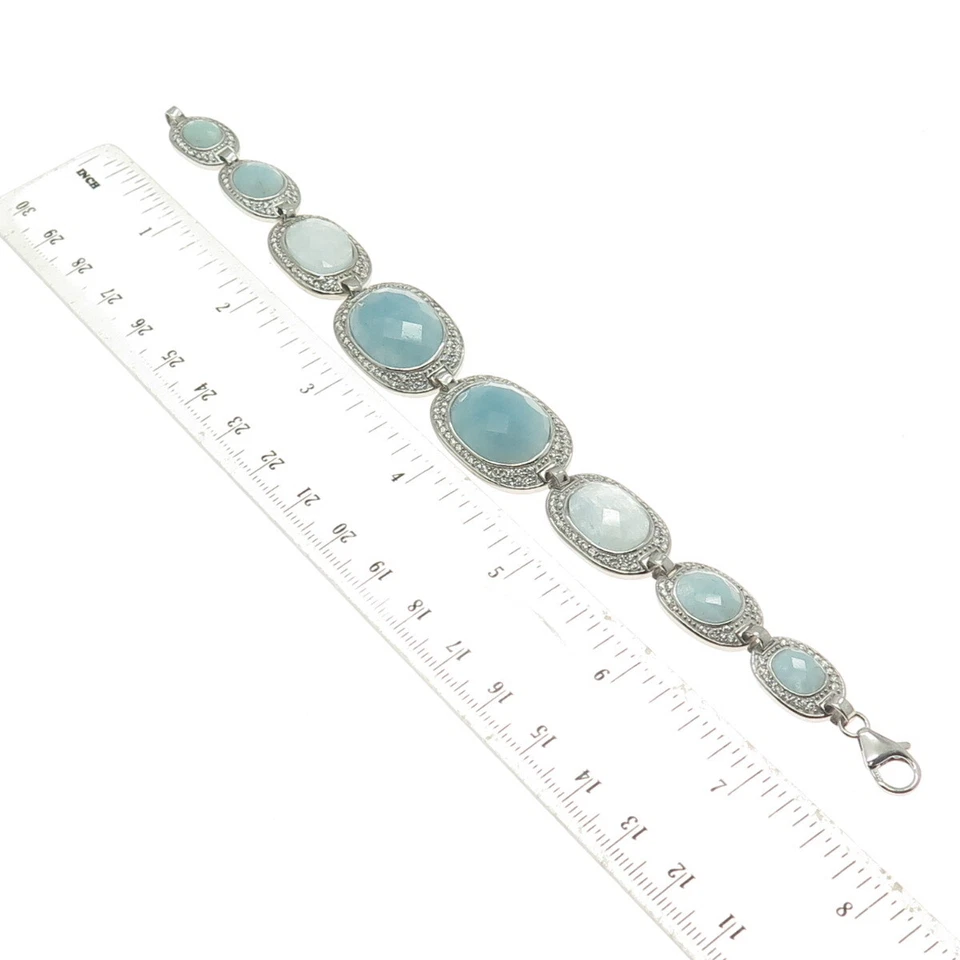 Pulsera de plata de ley 925 aguamarina lechosa real y C Z 7,25" Foto 2 de 4