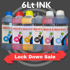 Tinta solvente ecológica 6Lt compatible para impresora Roland Mimaki Agfa C M Y K LM LC.