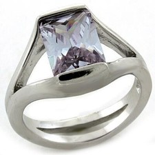 Emerald Cut Solitaire CZ Amethyst Split Band 925 Sterling Silver Engagement Ring