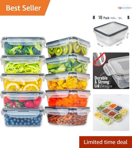 20-Piece Plastic Storage Containers Set - Leakproof, BPA-Free, Meal Prep, Kit...